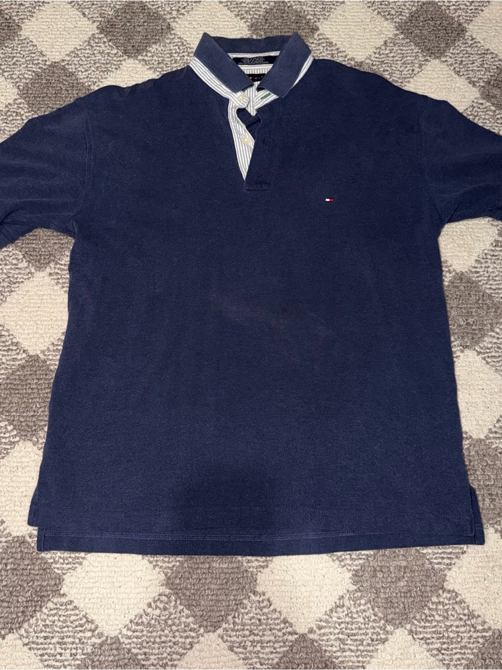 Tommy Hilfiger Men’s Navy Polo with Striped Contrast Collar